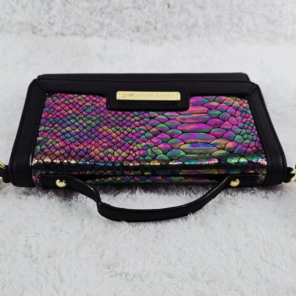 JUICY COUTURE Black PVC Leather Faux Snakeskin Organizer Crossbody Top Handle - Picture 11 of 14